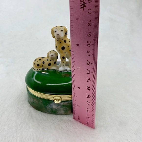 Vintage Fitz and Floyd Spotted Dalmatian Dogs Trinket Box Green Porcelain 1985 - Picture 9 of 11